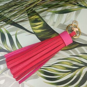 💕 SAFFIANO GENUINE LEATHER PINK RED KEYCHAIN PURSE HANDBAG CHARM